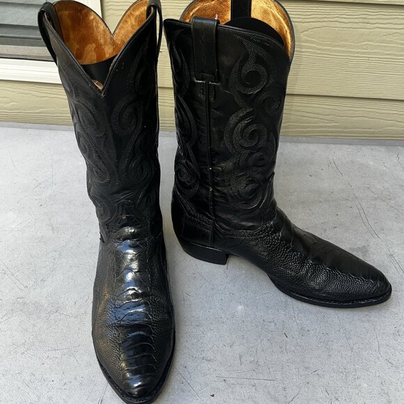 Dan Post Black Ostrich Leg Cowboy Boots in Men's Size 10D - Picture 10 of 10